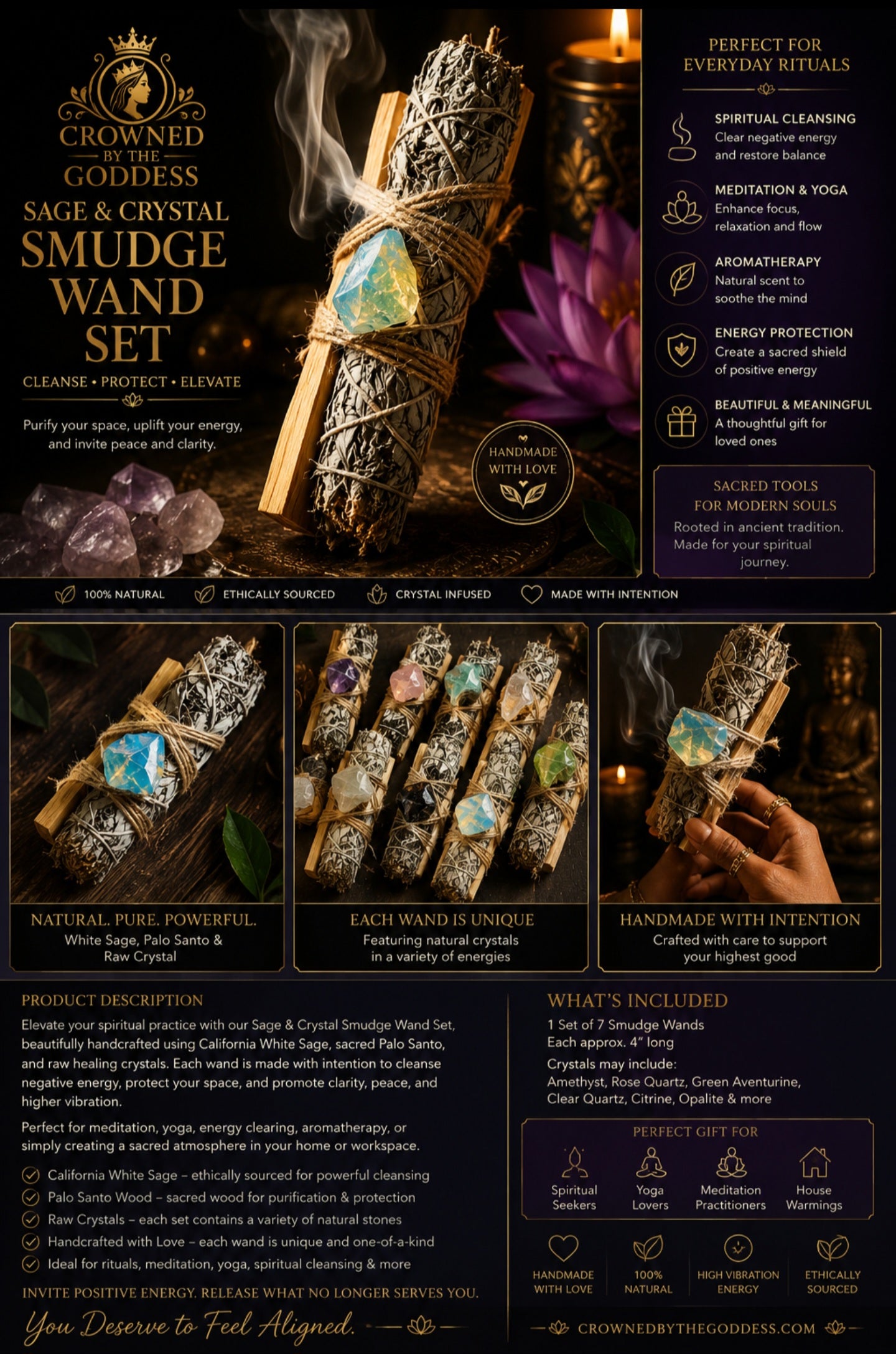 Sage & Crystal Smudge Wand Set