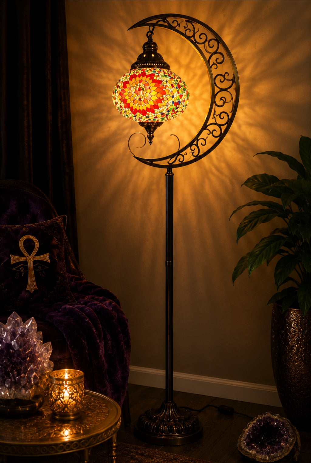 🌙 Celestial Crescent Mosaic Floor Lamp