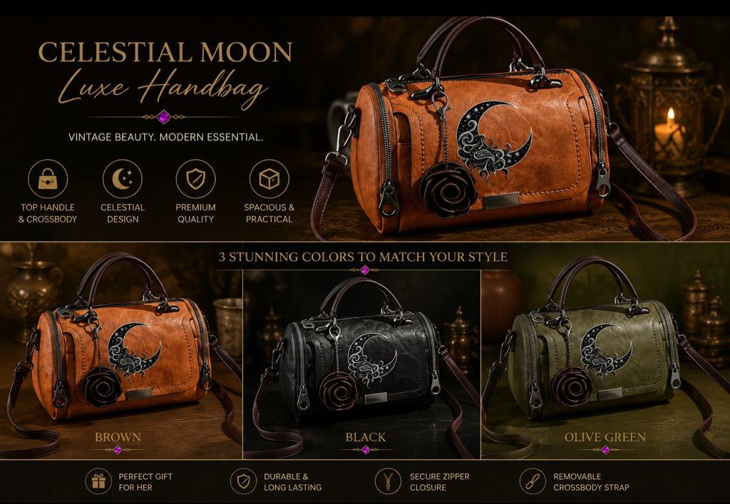 Celestial Moon Luxe Handbag | Vintage Crossbody & Top Handle Purse